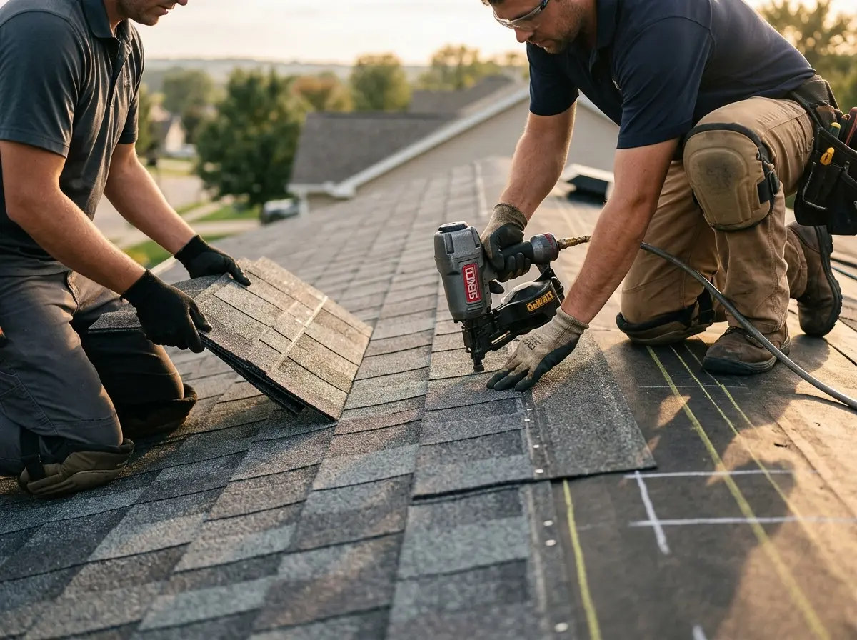 Professional roofer working on a residential roof in South Bay